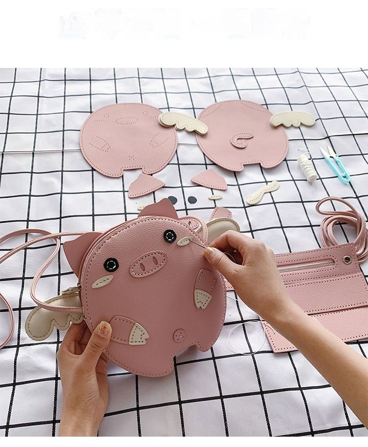 2024 novo mini porco feminino tecido ombro único crossbody auto feito artesanal diy material saco_voghion.com