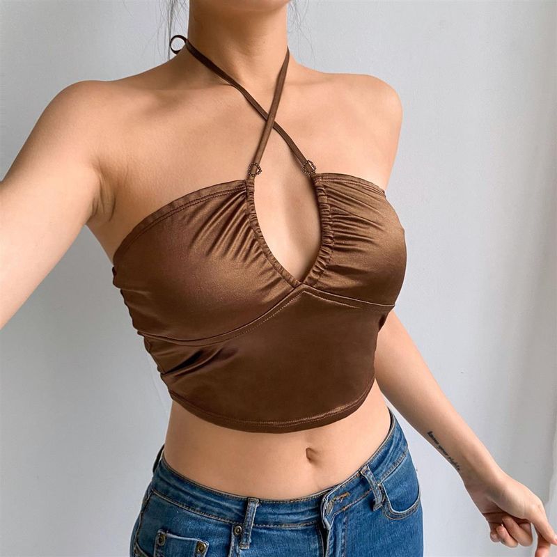 Top corto corto, stile francese, con spalline, fresco e sexy, nuovo, da donna, tinta unita, stile ragazza calda_voghion.com