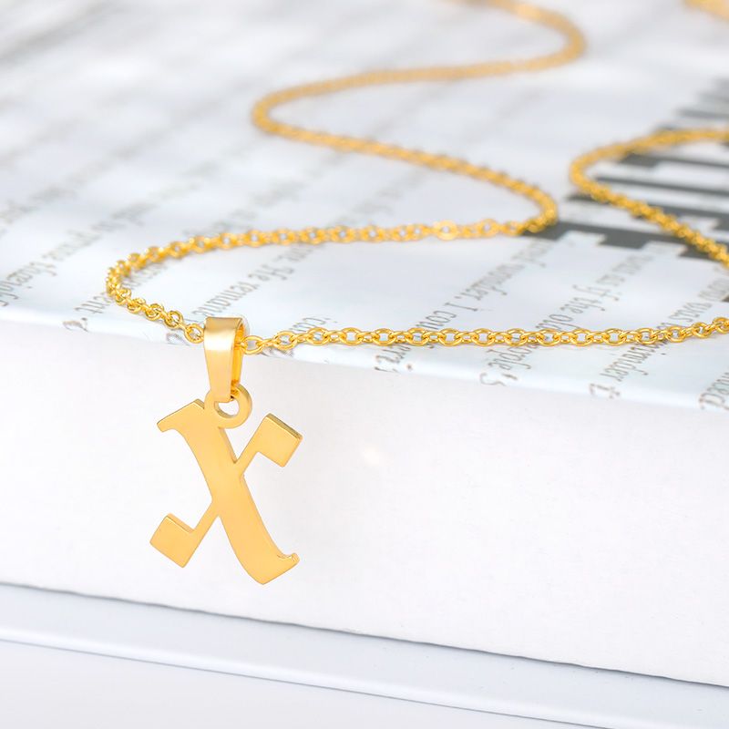Catene Collana con Iniziale Piccola per Donna Catena con Lettera Collane in Acciaio Inossidabile Carattere Inglese Antico Minuscolo All'ingrosso_voghion.com