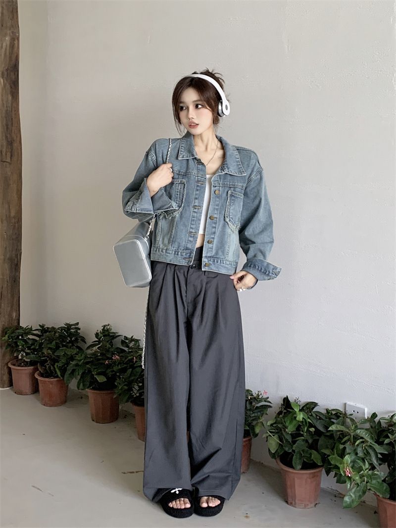Aiyixuan Short Denim Jacket, Women's Early Autumn New Design, Slimming Long Sleeved Jacket Top_voghion.com