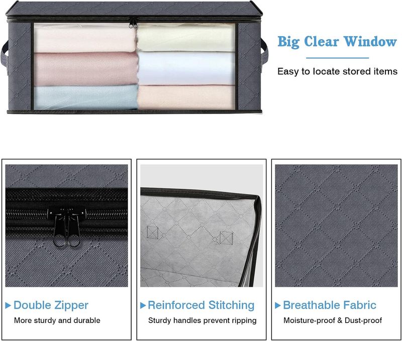 3-Pack Foldable Clothes Storage Bags - Clear View With Handles_voghion.com