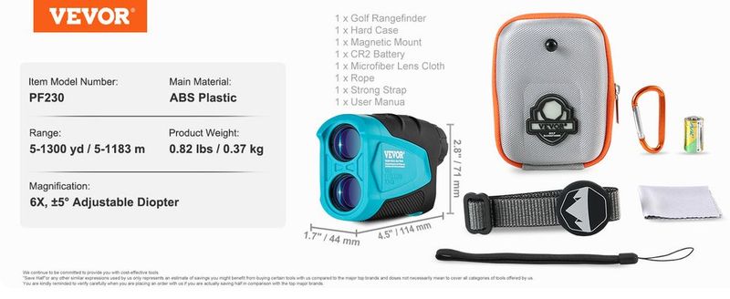 VEVOR Golf Rangefinder, 1300 Yards Laser Golfing Hunting Range Finder, 6X Magnification Distance Measuring, Golfing Accessory With External Magnet Mount, High-Precision Flag Lock, Slope, And Batteries_voghion.com