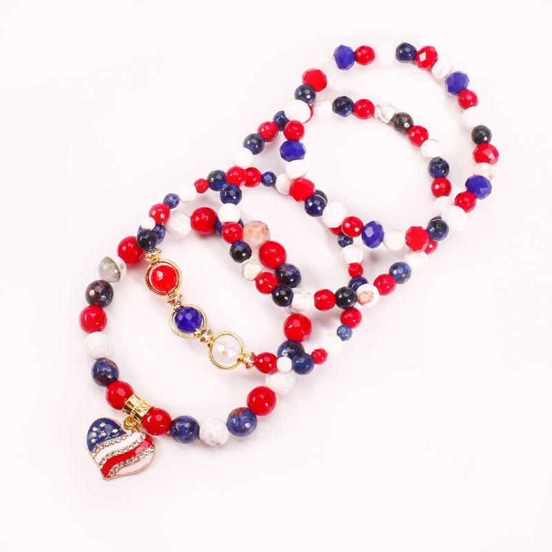 Armband-Set mit Perlen und patriotischer Herzflagge – Natursteinperlen, handgefertigter Unisex-Schmuck für Männer und Frauen, perfekt als Geschenk zum Unabhängigkeitstag_voghion.com