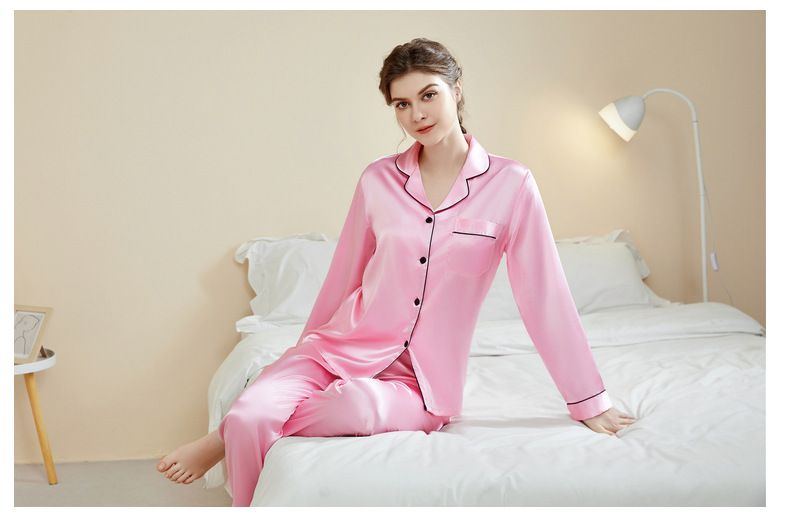 Damen-Nachtwäsche, große Größe, Basic-Pyjama, Damen, Frühling und Sommer, langärmelige Hose, dünne Seide, Freizeit, Zuhause, zweiteiliges Set_voghion.com