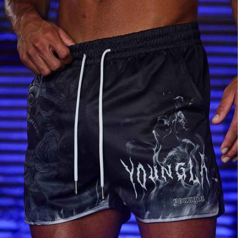 Pantaloncini sportivi americani da uomo, a un quarto di lunghezza, con teschio sopra il ginocchio, in mesh ad asciugatura rapida, traspiranti, da corsa, da spiaggia_voghion.com