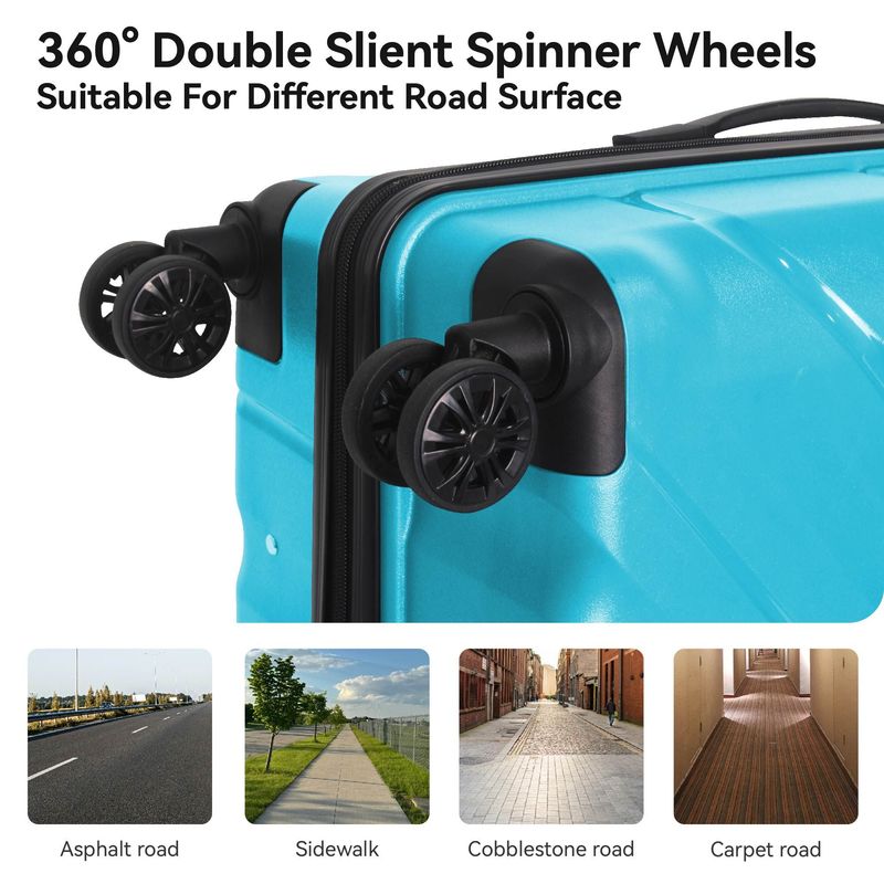 3-Piece Luggage Sets (20", 24", 28"), Suitcase With Wheels, Hardside Suitcase With Four Spinner Wheels And Scratch-Resistant Surface, Peacock Blue_voghion.com
