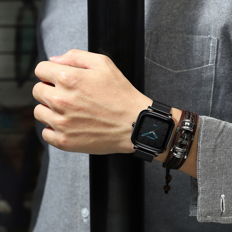 Heren- en damesmodehorloge met vierkante mesh-band en minimalistische wijzerplaat - Casual unisex horloge voor dagelijks gebruik_voghion.com
