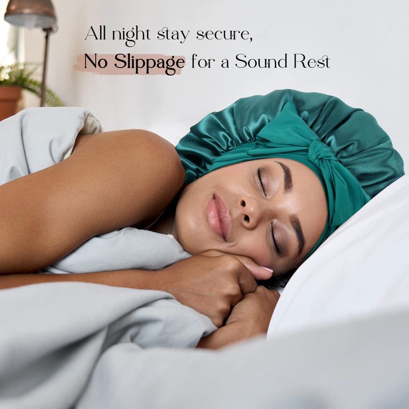 Cuffia da notte in raso da donna con fiocco oversize - Protezione per capelli morbida e traspirante per la notte e il relax, comfort per tutte le stagioni_voghion.com