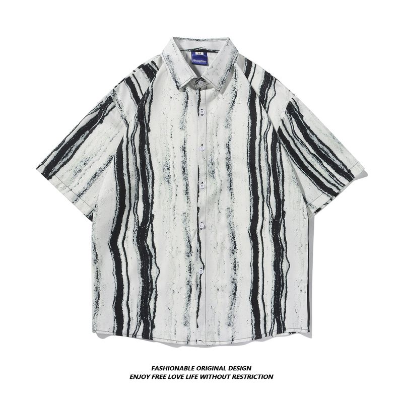 Tie-Dye Herren Kurz Sommer Dünn High-End Cool Fünfviertel Ärmel Shirt Lose Jacke Trendy_voghion.com