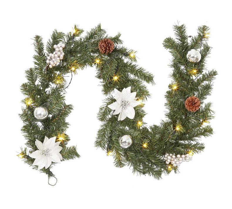 Ghirlanda natalizia premium da 180 cm e 270 cm con luci a LED - Ghirlanda decorativa resistente in finto pino, rosso/oro/argento_voghion.com