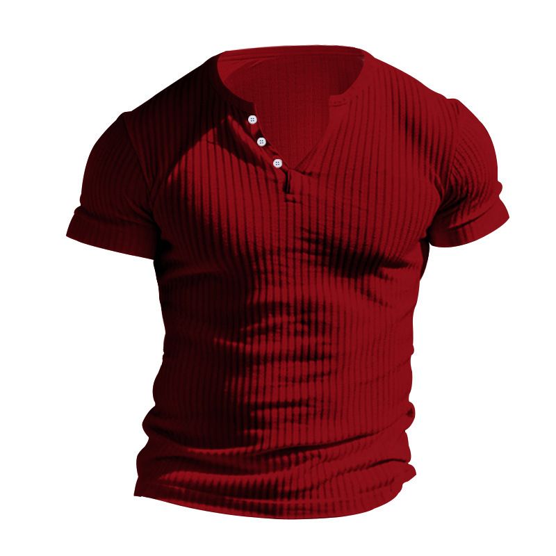 Unschlagbare Qualität Casual Sports Slim Fit Herren Kurzarm T-Shirt Neuer Strickpullover Einfarbiges Henley-Shirt mit amerikanischen Knöpfen_voghion.com