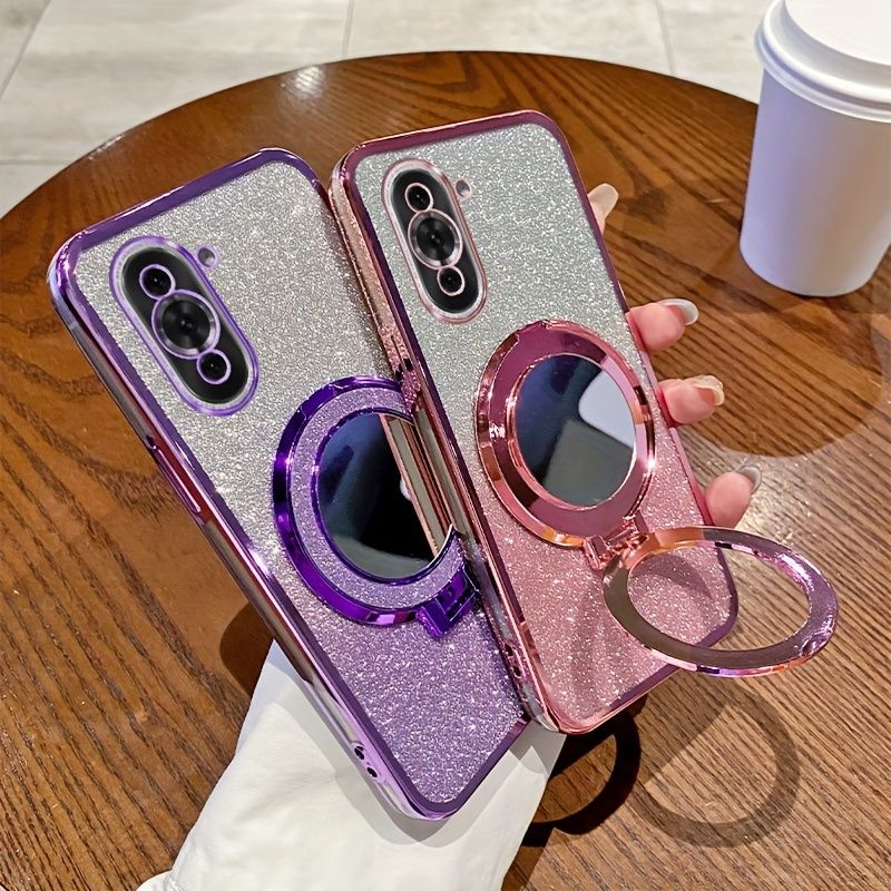 2 in 1 Case for Huawei Nova 10, Electroplated Edge And Integrated Flash Card, with Stand And Mirror, Stylish And Beautiful Soft TPU Mobile Phone Cover_voghion.com