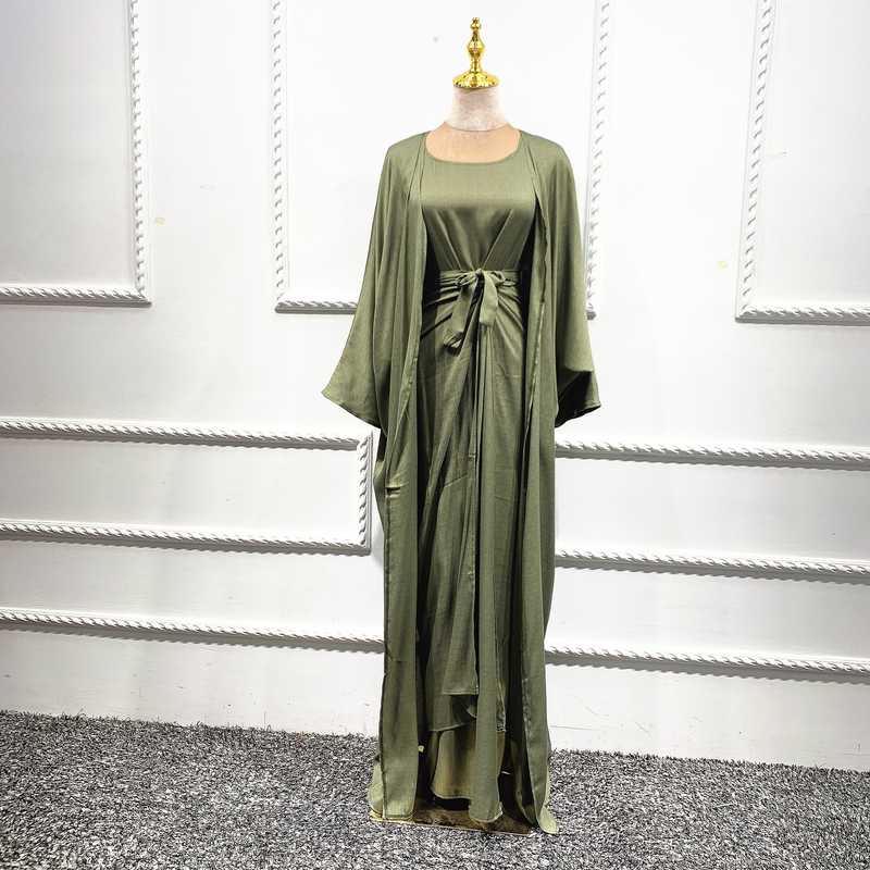Women's clothing Muslim women's burqa Turkish cardigan robe solid color three-piece set muslim abaya_voghion.com
