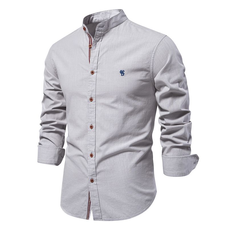 Pánská košile s dlouhým rukávem, bavlna a konopné střihy, ležérní móda, slim fit, jaro/léto (US velikost)_voghion.com
