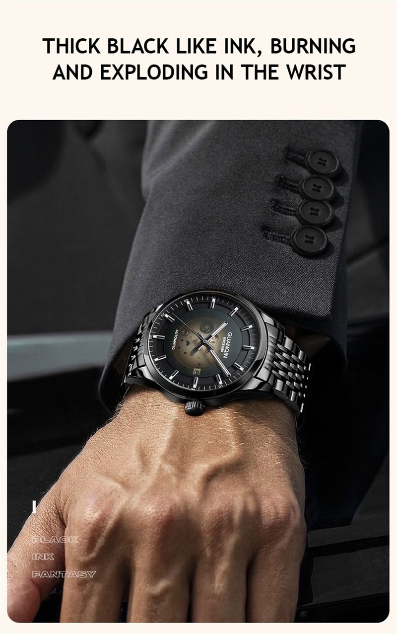 Orologio da uomo di lusso GUANQIN in acciaio inossidabile con data e movimento meccanico automatico giapponese Miyota._voghion.com