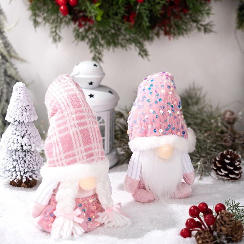 Funkelndes rosa Glitzer-Weihnachtsfiguren-Set – Stehender Weihnachtsmann, Schneemann und Rentier als Schreibtischdekoration für weihnachtliche Stimmung._voghion.com