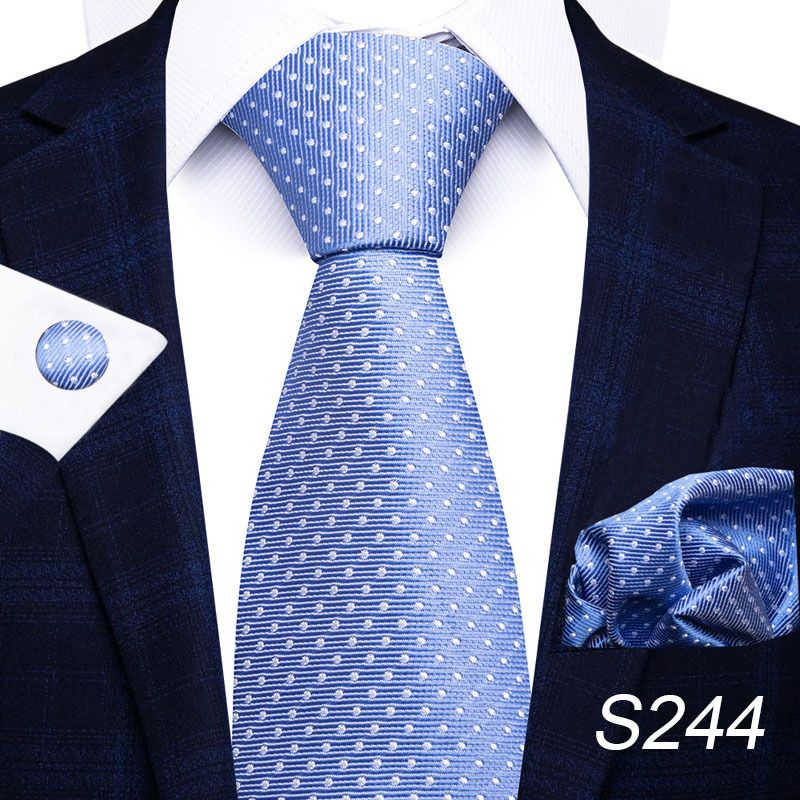 Corbata de seda de poliéster de alta calidad unisex para hombre, corbata formal de color sólido, bolsillo, toalla, gemelos, juego de jacquard_voghion.com