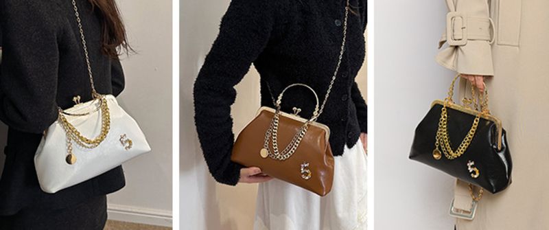 Damen 2023 neue goldene Mundtasche, trendige Modekette, One-Shoulder-Handtasche, Abendessentasche_voghion.com