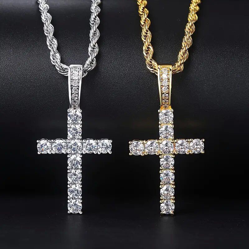 Collana con croce in acciaio al titanio tempestata di diamanti, gioiello da uomo, hip hop, semplice, alta_voghion.com