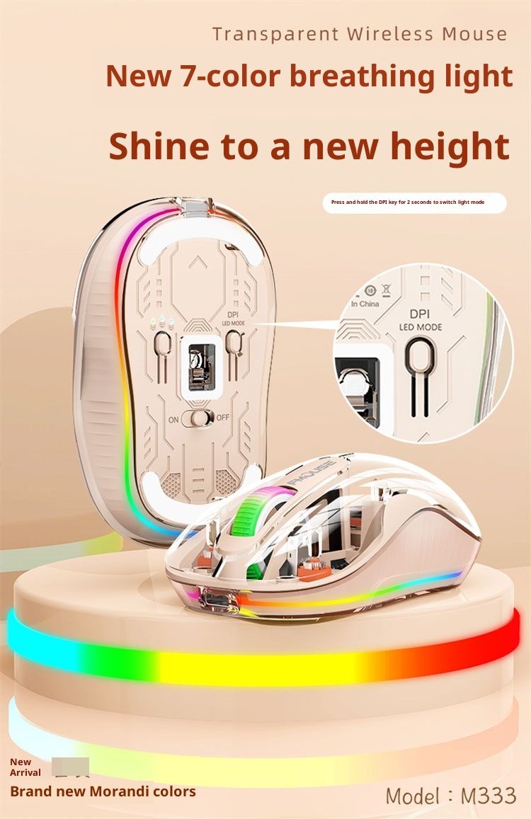 Digitex Digitex M333 Wireless Bluetooth Three-Mode Transparent Mouse TYPE-C Rechargeable Bass Tablet Laptop Office_voghion.com