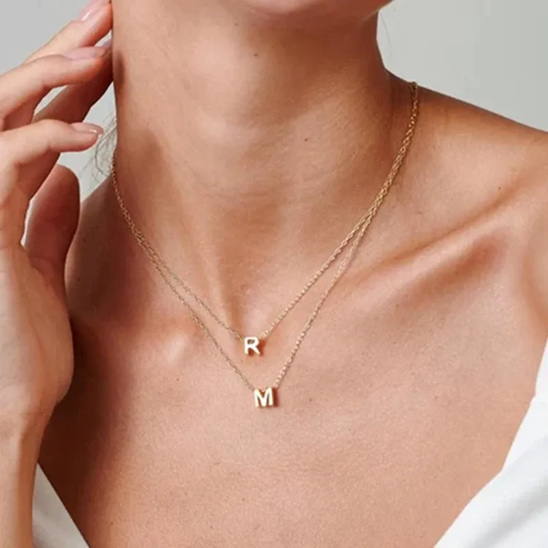 Klaar voorraad roestvrij staal Initial Goudkleurige Gesneden Letters Enkele Naam Choker Ketting Voor Vrouwen Hanger Sieraden Cadeau dropshipping_voghion.com