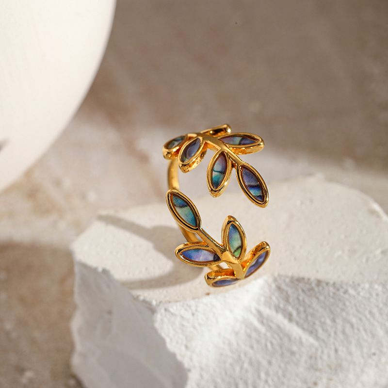 Bague ouverte originale rétro de style chinois, style marée nationale, émail, feuilles colorées, design antique, tempérament, bijoux polyvalents pour femmes_voghion.com