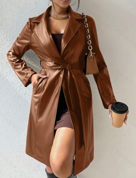 Giacca antivento lunga slim fit da donna con maniche in PU, 24 anni, taglia 36_voghion.com