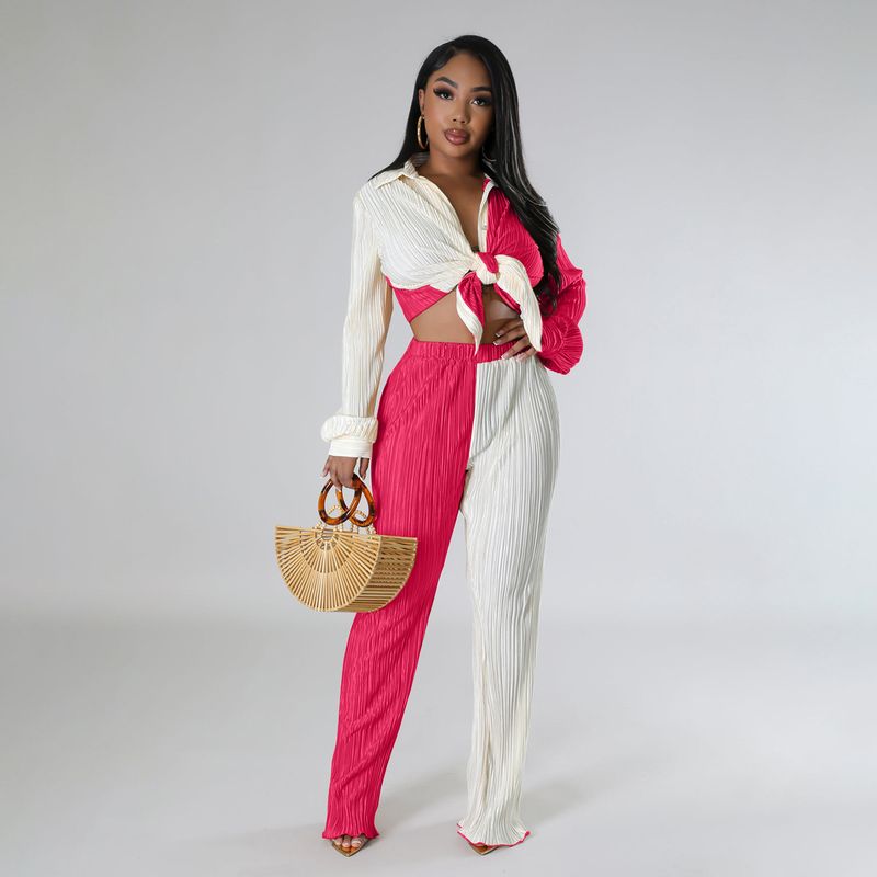 Abbigliamento donna Autunno Nuovi prodotti Colore Stuzzicadenti Tessuto Largo Casual Due Pezzi Completo_voghion.com