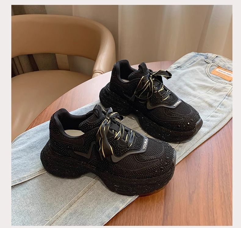 Dikke platform sneakers voor dames met strass steentjes - modieuze streetwear casual schoenen voor hardlopen, wandelen en dagelijks gebruik_voghion.com