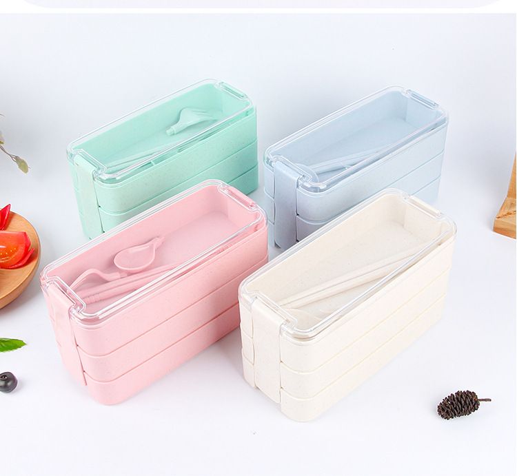 3-lagige Weizenstroh-Lunchbox mit Besteck – Umweltfreundlicher, wiederverwendbarer und stapelbarer Bento-Behälter_voghion.com