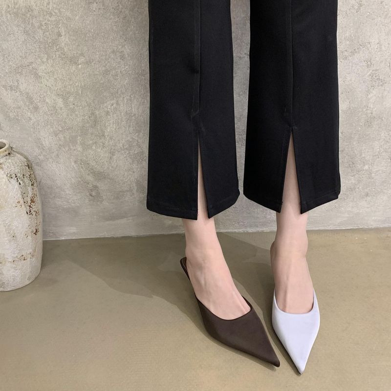 Scharfe, spitze Baotou-Hausschuhe mit hohen Absätzen 2025 Neue, champagnerfarbene Seide Vielseitiger und schöner schmaler Absatz Cool Half Drag_voghion.com