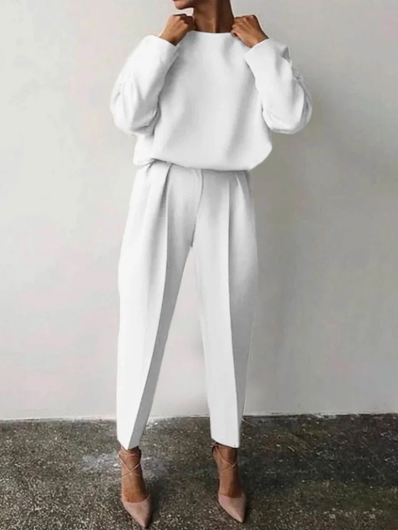 Women's Clothing 2024 autumn and winter new loose solid color long sleeved casual pants suit two piece set_voghion.com