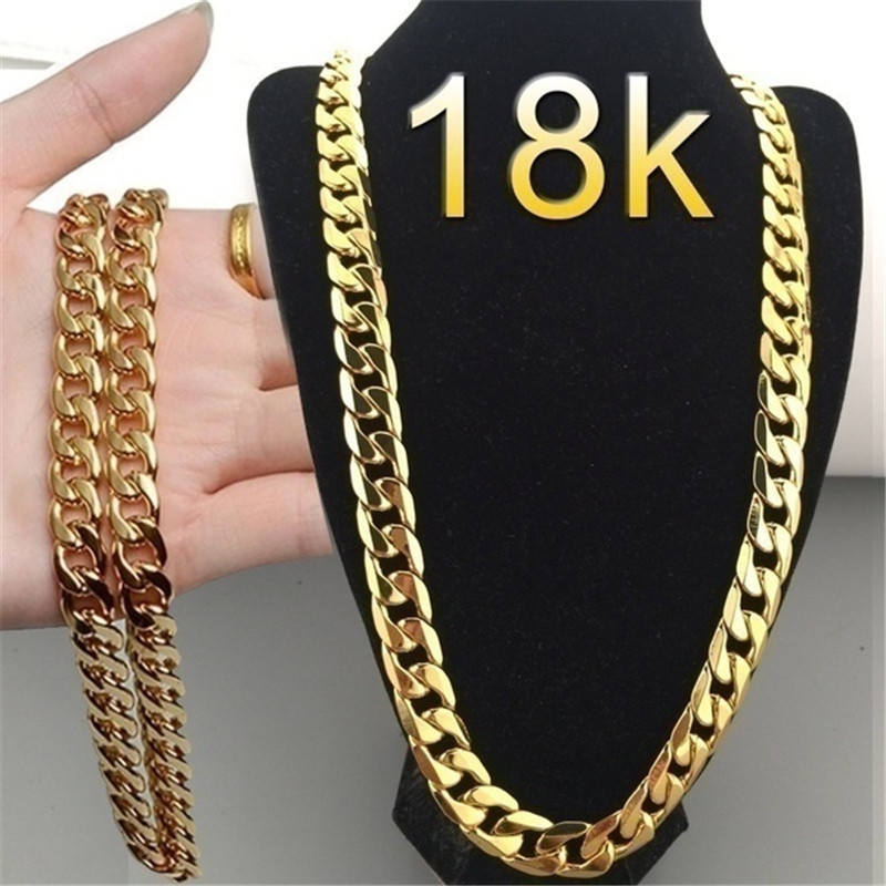 Men's Gold 6mm Width Fashion Fine Necklace Bracelet Unisex Chain Jewelry//_voghion.com