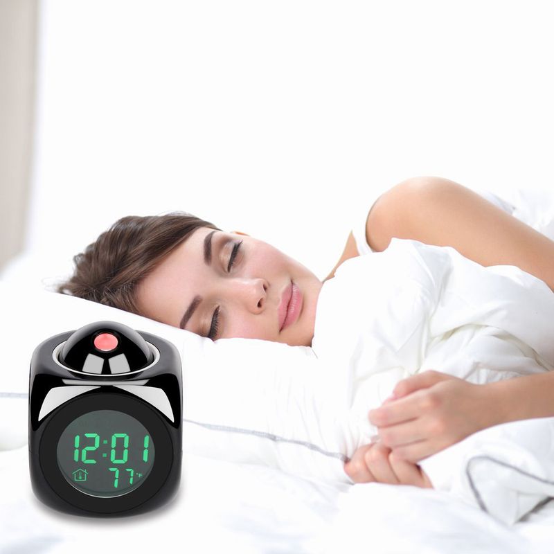Sveglia con proiezione LED multifunzionale con annuncio vocale, display digitale per camera da letto e ufficio_voghion.com