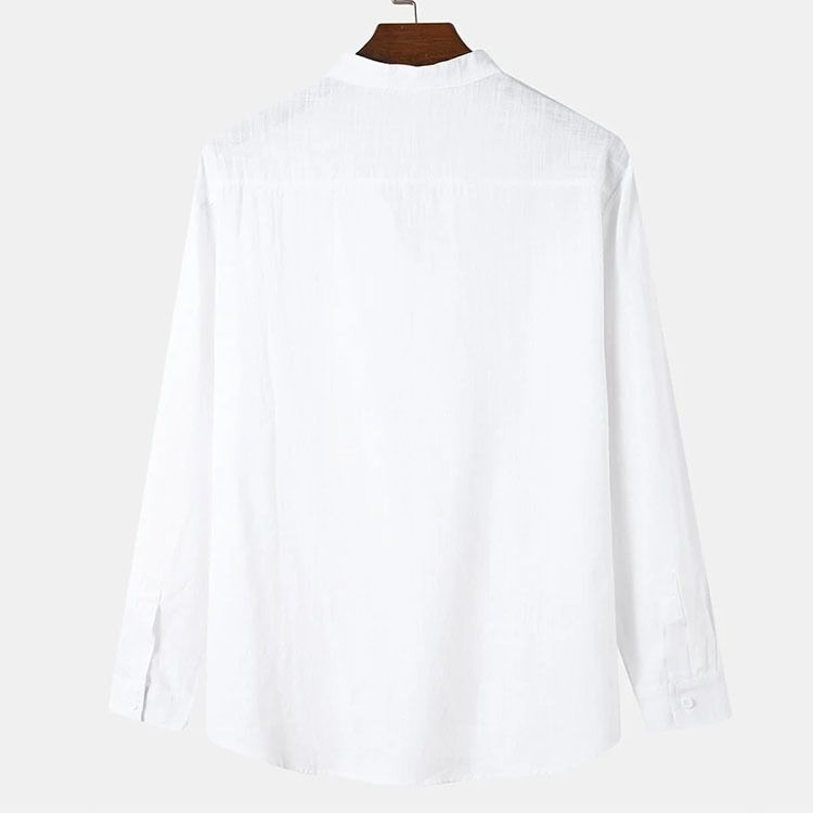 Unbeatable Quality Men's Casual 2024 New Stand Up Collar Door Tube Solid Color Long Sleeved Bamboo Cotton Linen Shirt_voghion.com