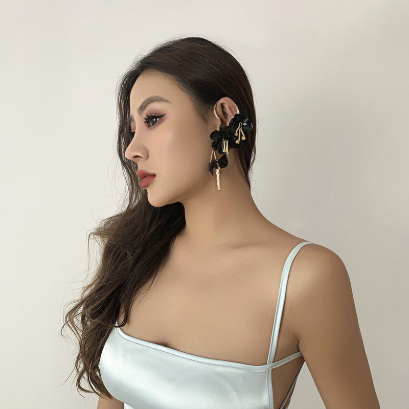 Women Earrings Gold Earrings Accessories Colorful Tassel Floral Single Clip Elf Non-Pierced Flower Simple Ear Hook Earrings_voghion.com