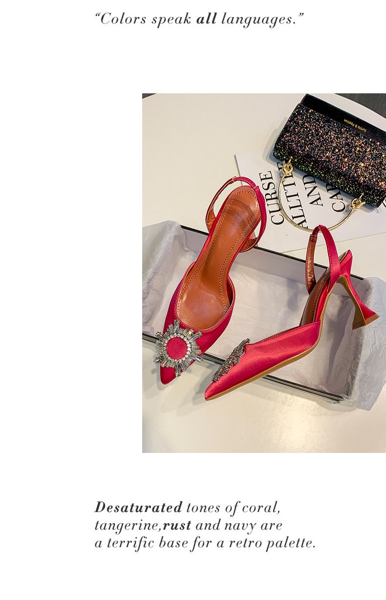 Solid color pointed women's sandals new sun buckle rhinestone high-heeled shoes with a glass with a baotou women's shoes_voghion.com