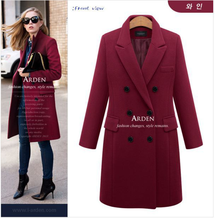 Autumn/winter Mid Length Large Woolen Women's Coat Double Breasted Woolen Coat_voghion.com