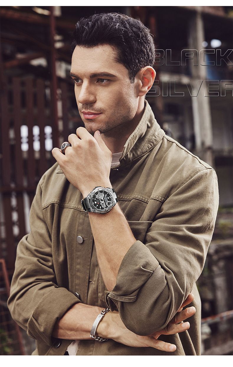 Men's Digital Analog Watch With Alarm, Luminous Display, Waterproof, Stopwatch, And Snooze Function - Sporty, Casual, And Stylish For Everyday Wear_voghion.com