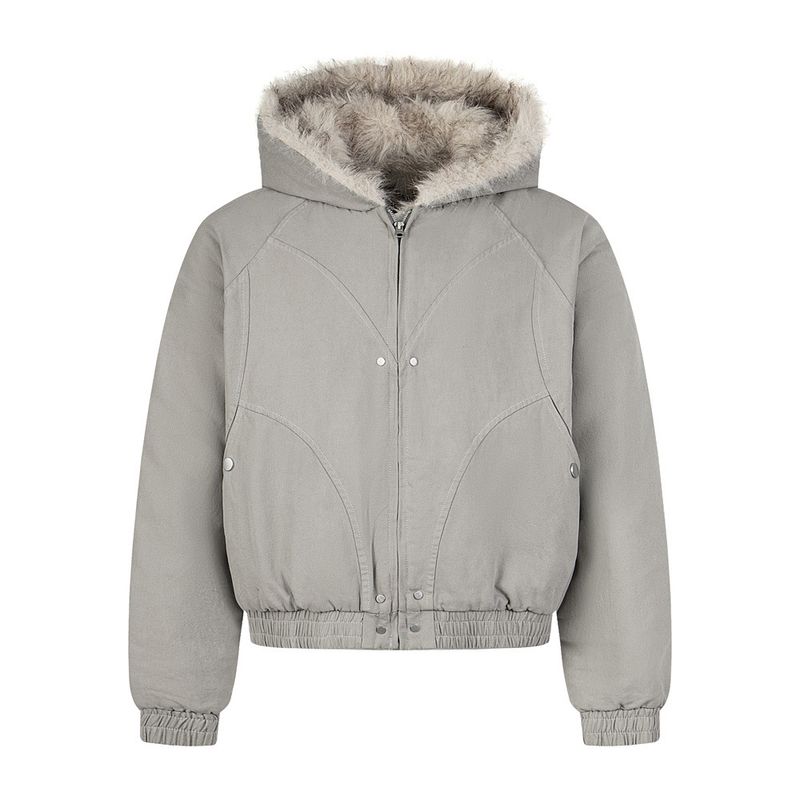 Winter Thickened Short Jacket With Camouflage Design, Pockets, Canvas Workwear, Fur Collar, Hooded Cotton Coat For Men_voghion.com