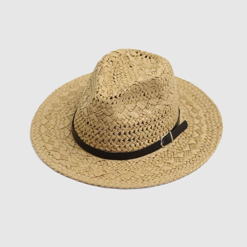 2024 New Korean Straw Knitted Big Edge Cowboy Couple Universal Belt Straw Hat Summer Sunshade Beach Hat_voghion.com