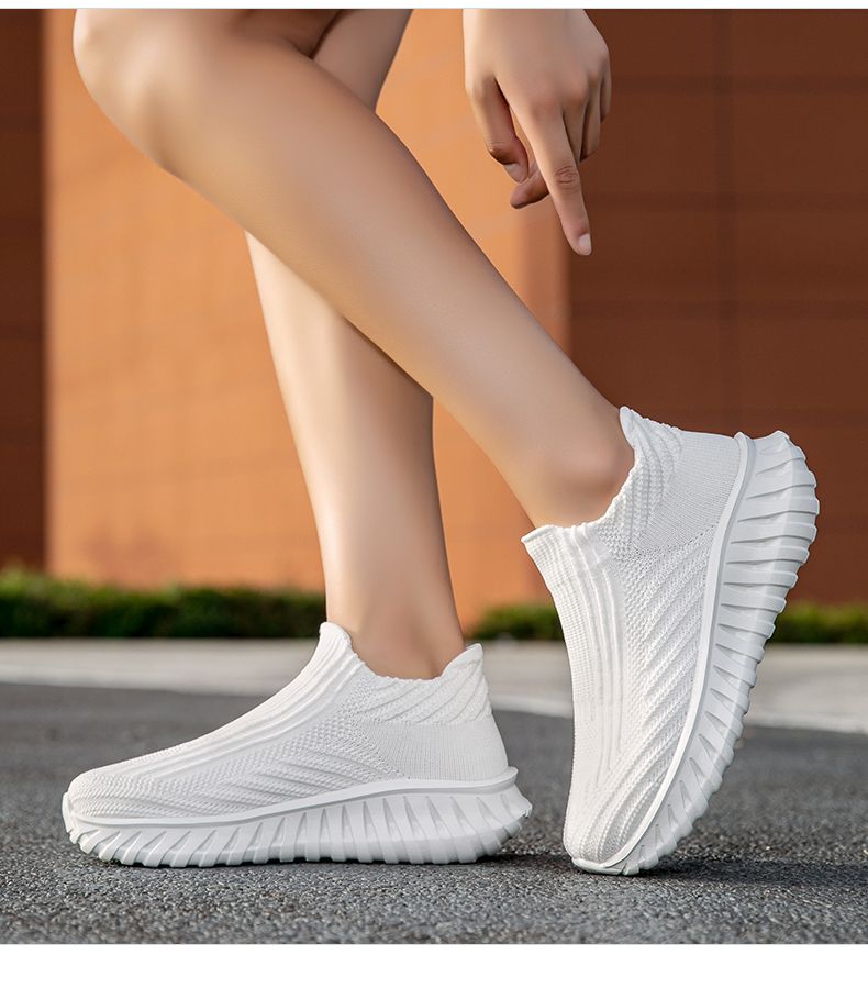 Green Platform Knit Sneakers Men Women Trainers Breathable Socks Men's Running Shoes Comfortable Slip-on Women's Sports Shoes_voghion.com