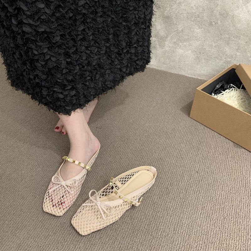 Lage hak Koreaanse stijl visnet geweven sandalen voor vrouwen 25 Zomer holle comfort niche strand Romeinse schoenen gesloten teen half_voghion.com