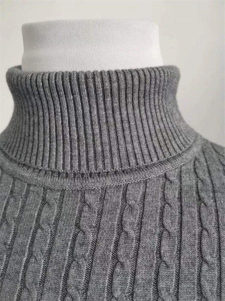 Herrenbekleidung Herbst- und Winterpullover Rollkragenpullover Herren gedrehter langärmeliger Herren-Strickpullover einfarbig_voghion.com