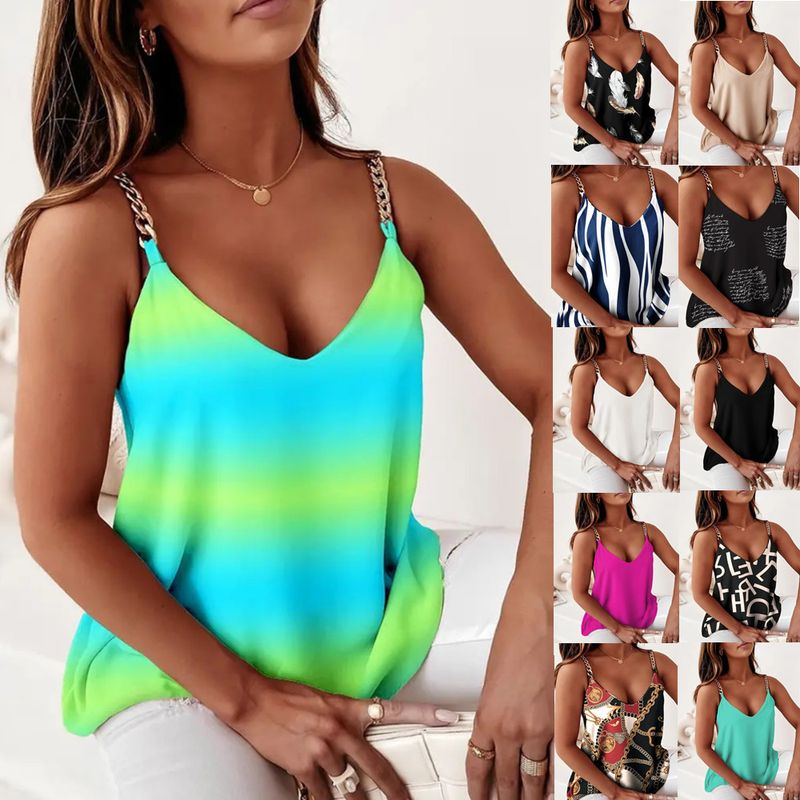 Dammekleeder Summer Einfache Ärmlosen Ketten Hosenträger Bedréckte Vest fir Fraen_voghion.com