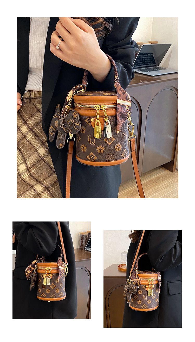 Borsa a secchiello stampata per donna 2024 borsa alla moda borsa a tracolla cilindrica versatile tendenza_voghion.com