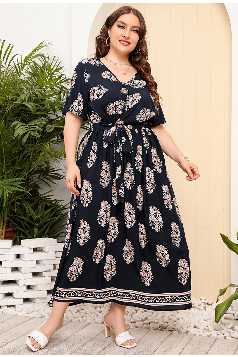 Australia Large Size Women's Loose V Neck Dress High Waist Long Skirt Seaside Holiday Style Beach Skirt_voghion.com