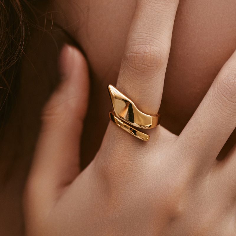 Bague d'empilage irrégulière préservation de la couleur mode affaires OL dames rétro bague style moderne véritable galvanoplastie en or_voghion.com