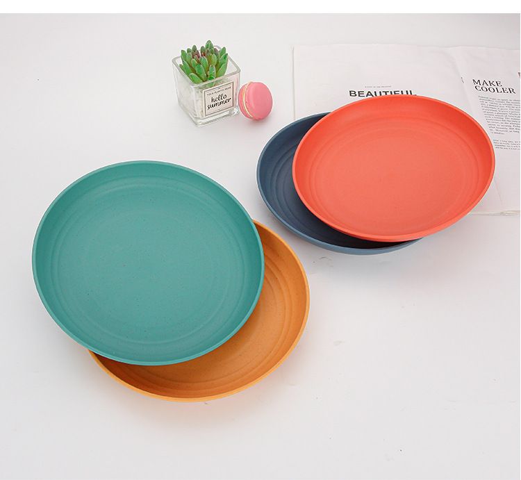 Piatto da portata in paglia di grano ecologico - Piatto rotondo da 20 cm per spuntini e pasti, infrangibile, adatto al microonde, senza BPA_voghion.com