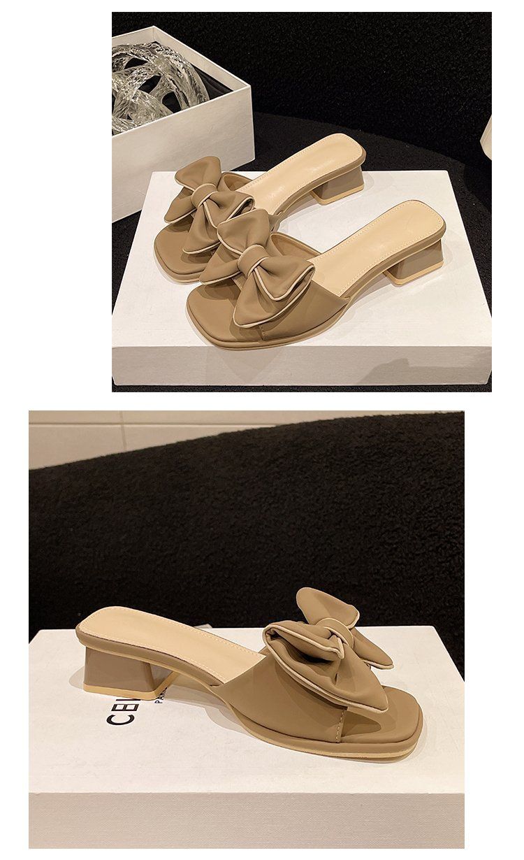 Damen-Sandalen mit klobigem Absatz – Pantoletten mit offener Zehenpartie und Schleifendekor für den Außenbereich_voghion.com